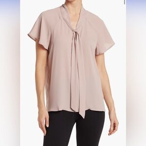 New Pleione Tie Neck Flutter Sleeve Blouse Dusty Mauve